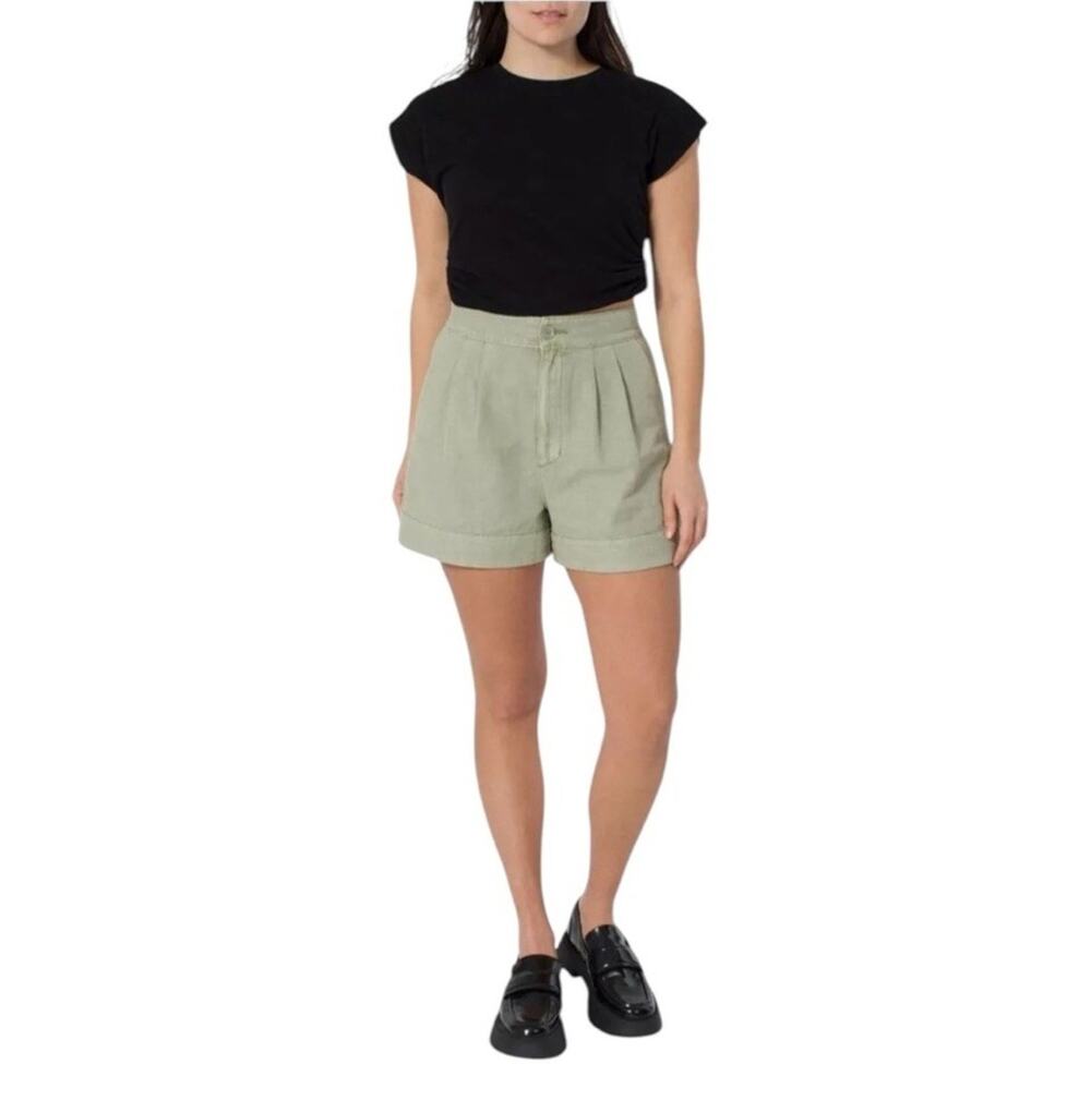 Joie NWT High Rise Pleated A-Line Shorts Faded Cactus Green Women XL